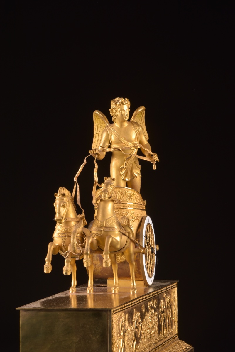 Gilded Bronze Allegorical Chariot Clock, Empire Period-photo-6