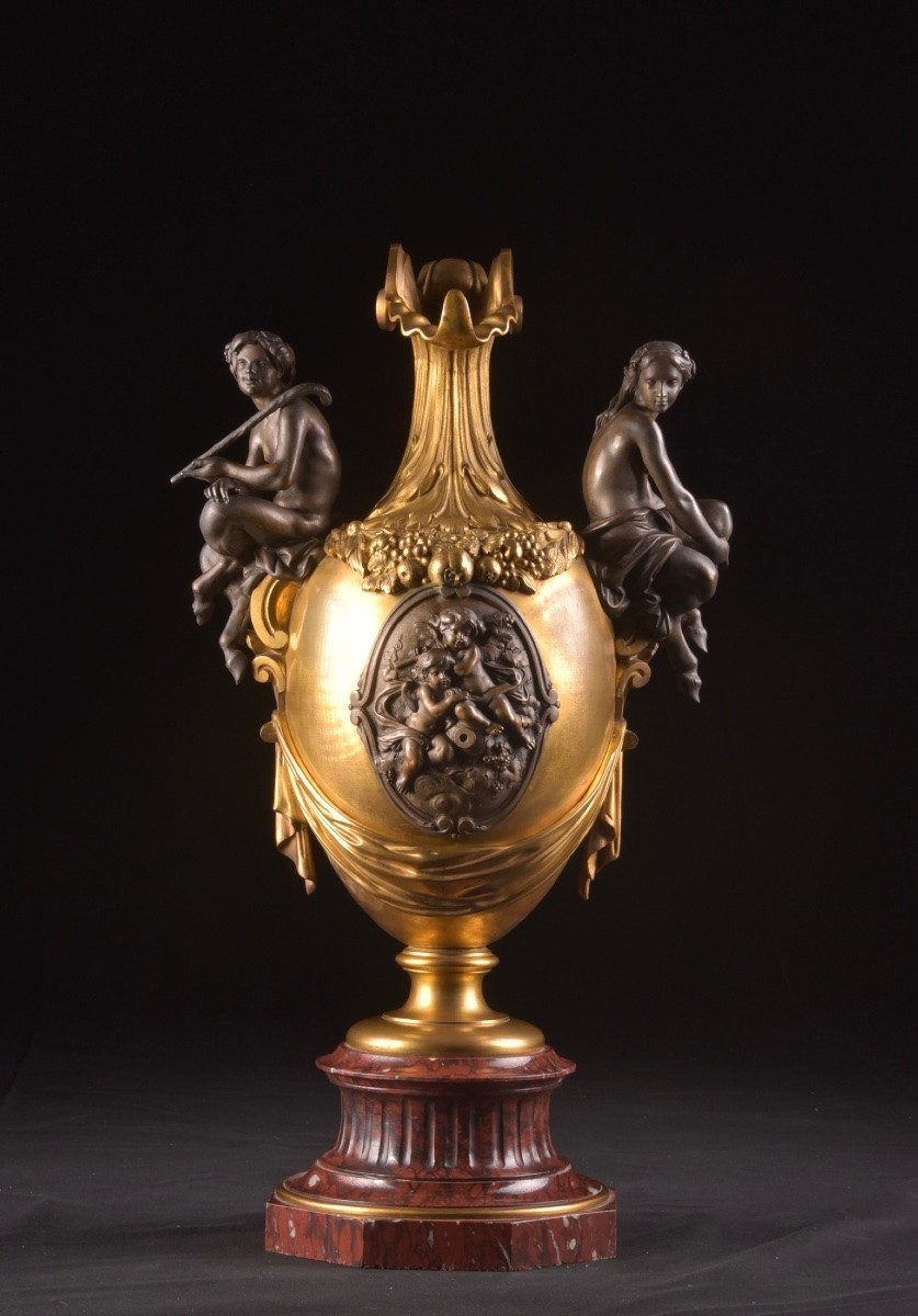 Victor Paillard (1805–1886), grand vase en bronze doré et patiné du XIXe siècle-photo-2