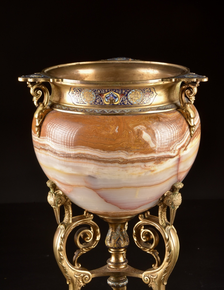Cache-pot français en onyx d’Algérie, Attribué à Louis François Eugène Cornu (1827-1899)-photo-3