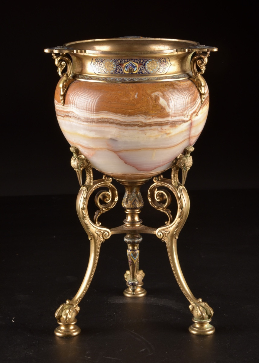 Cache-pot français en onyx d’Algérie, Attribué à Louis François Eugène Cornu (1827-1899)-photo-4