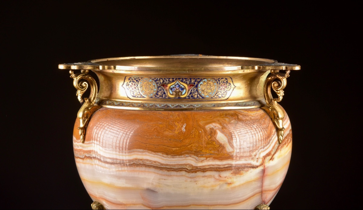 Cache-pot français en onyx d’Algérie, Attribué à Louis François Eugène Cornu (1827-1899)-photo-1