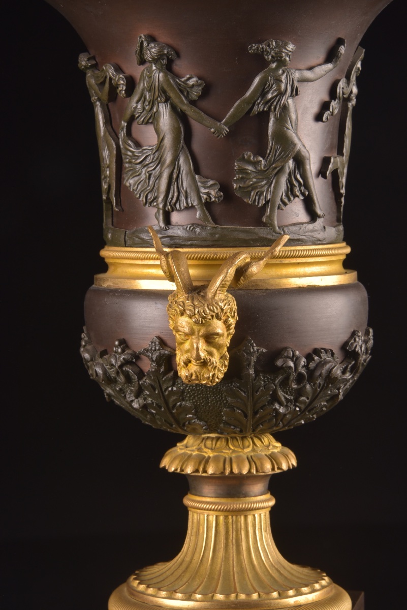 Paire de vases Médicis en bronze patiné et bronze doré-photo-4