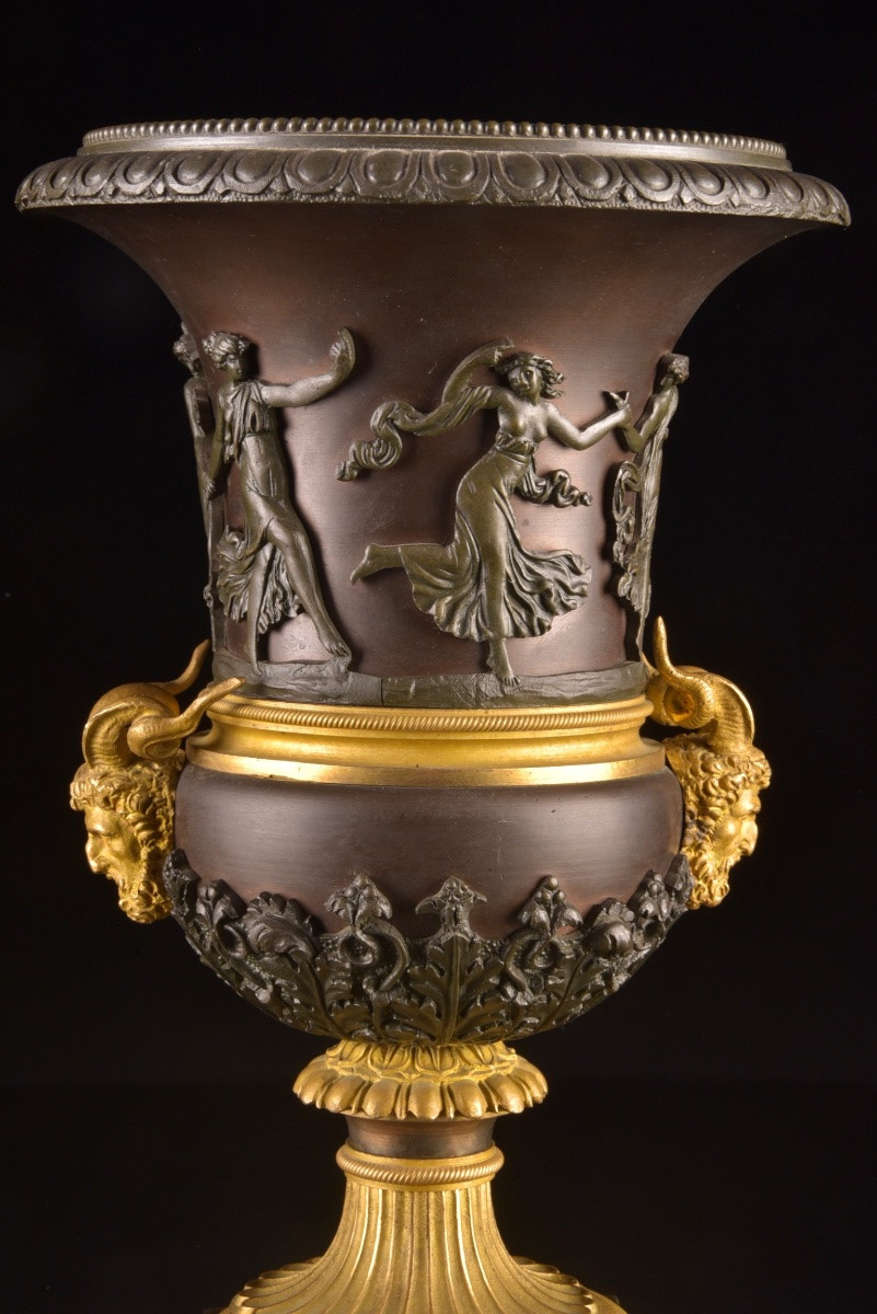 Paire de vases Médicis en bronze patiné et bronze doré-photo-6