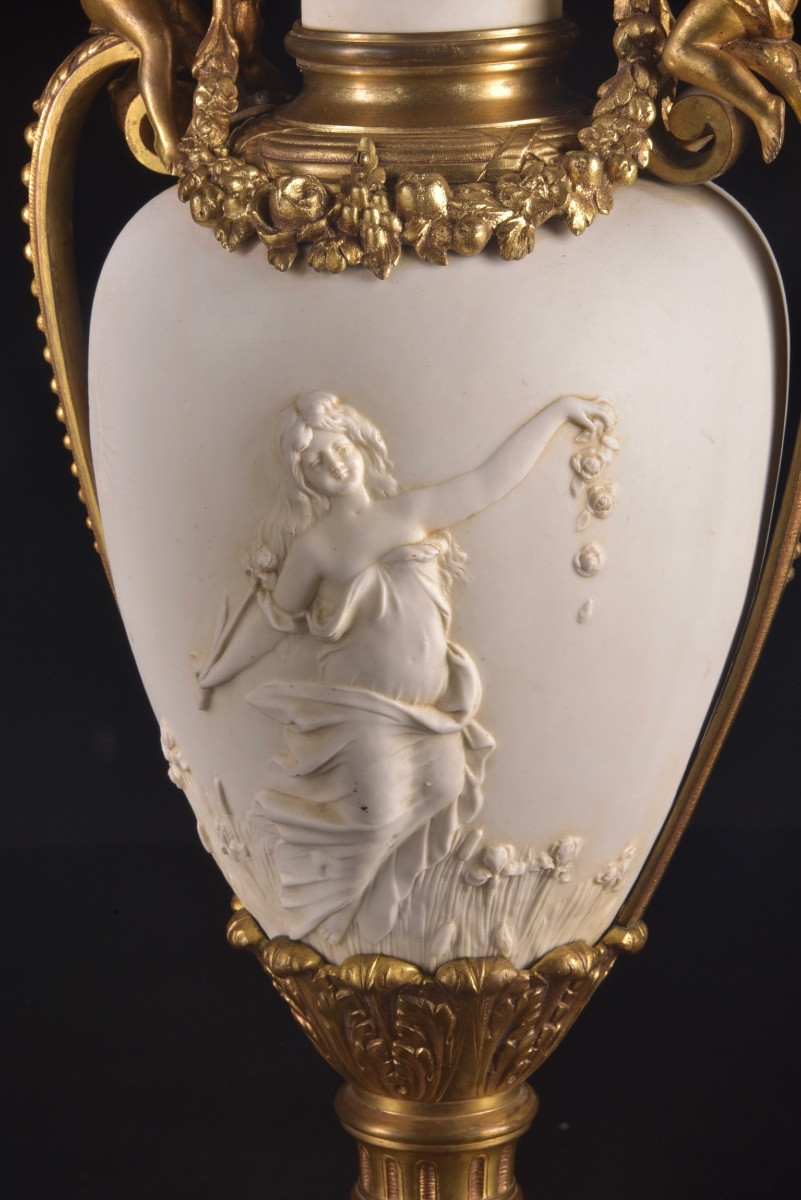 Pair Of Napoleon III Vases In Biscuit And Gilt Bronze-photo-7