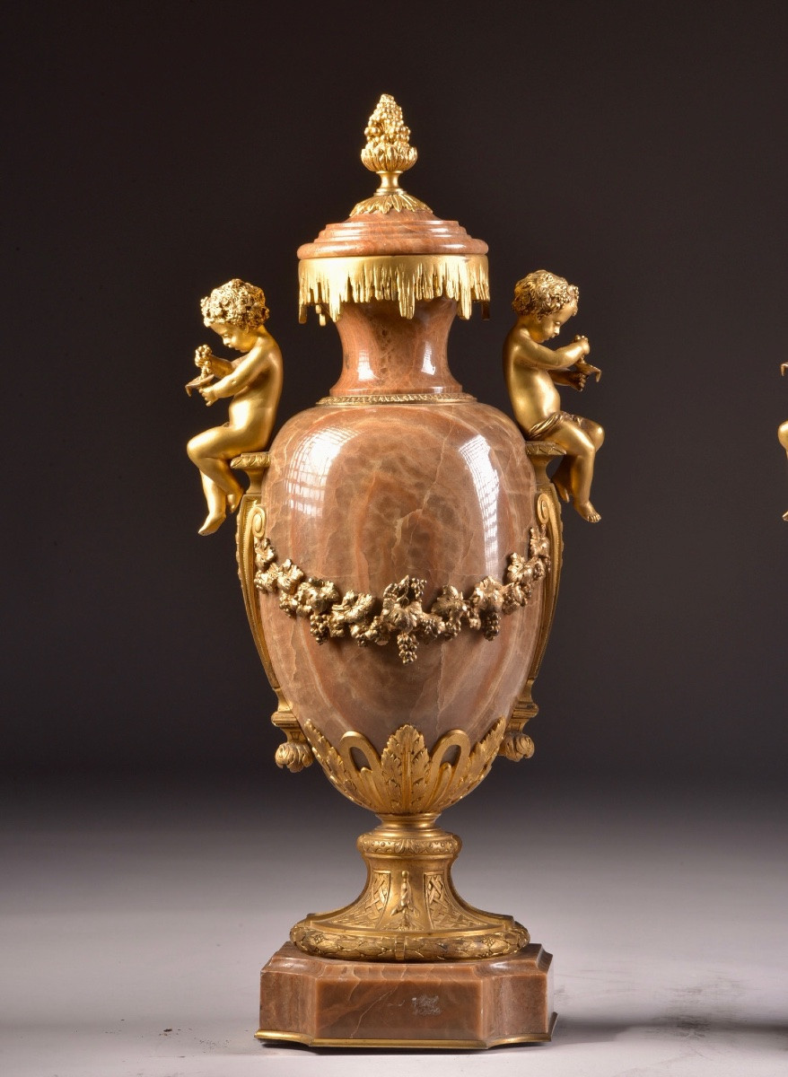 Pair Of Onyx And Gilt Bronze Cassolettes-photo-3