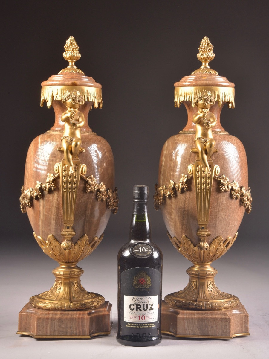 Pair Of Onyx And Gilt Bronze Cassolettes-photo-1