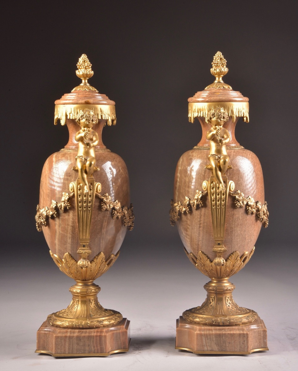 Pair Of Onyx And Gilt Bronze Cassolettes-photo-6