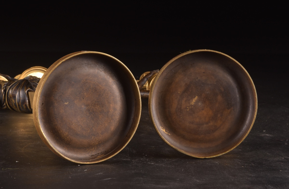 Pair Of Empire Candelabras In Gilt Bronze And Patinated Bronze, Circa 1810-photo-2