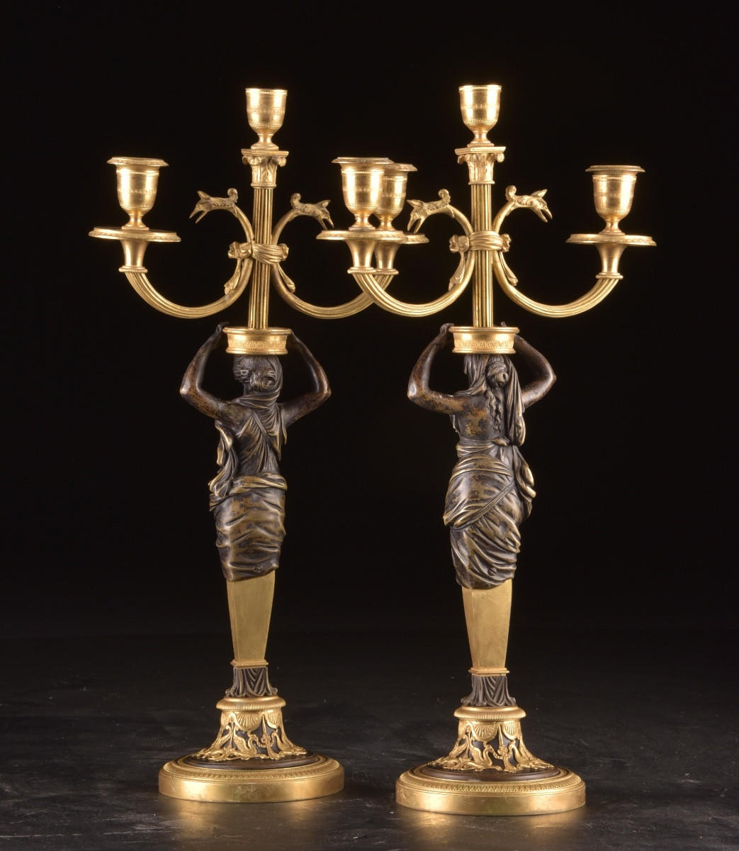 Pair Of Empire Candelabras In Gilt Bronze And Patinated Bronze, Circa 1810-photo-4