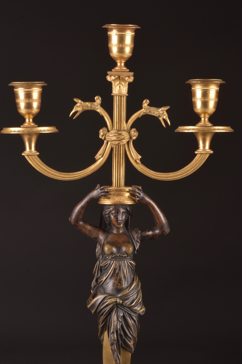 Pair Of Empire Candelabras In Gilt Bronze And Patinated Bronze, Circa 1810-photo-2