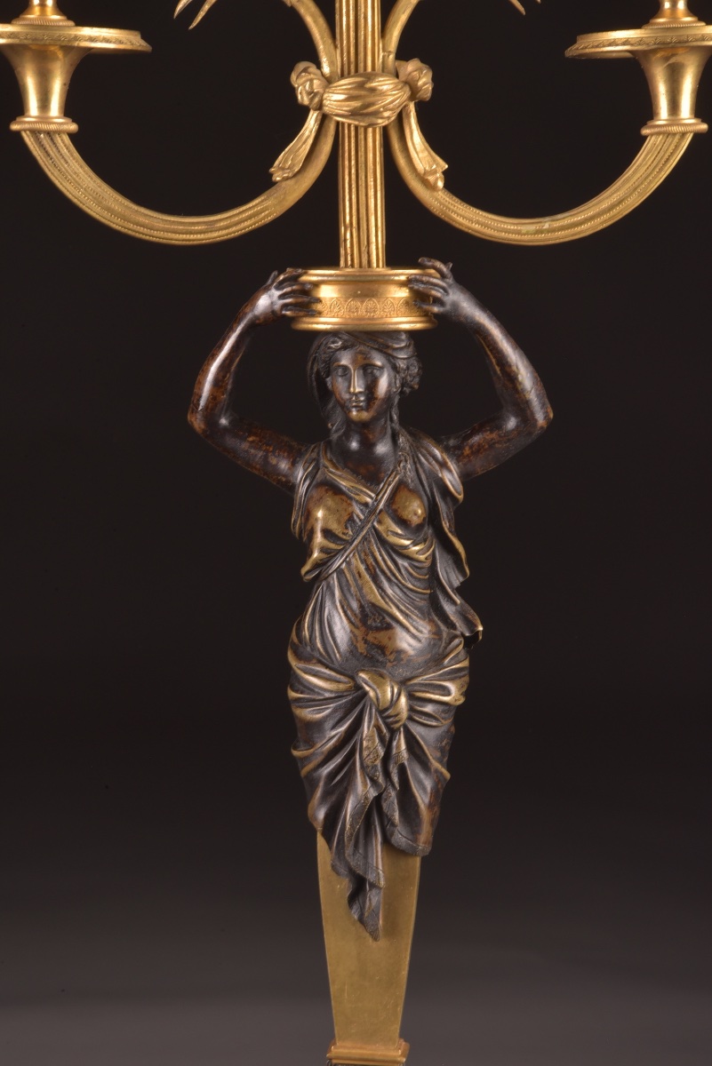 Pair Of Empire Candelabras In Gilt Bronze And Patinated Bronze, Circa 1810-photo-3