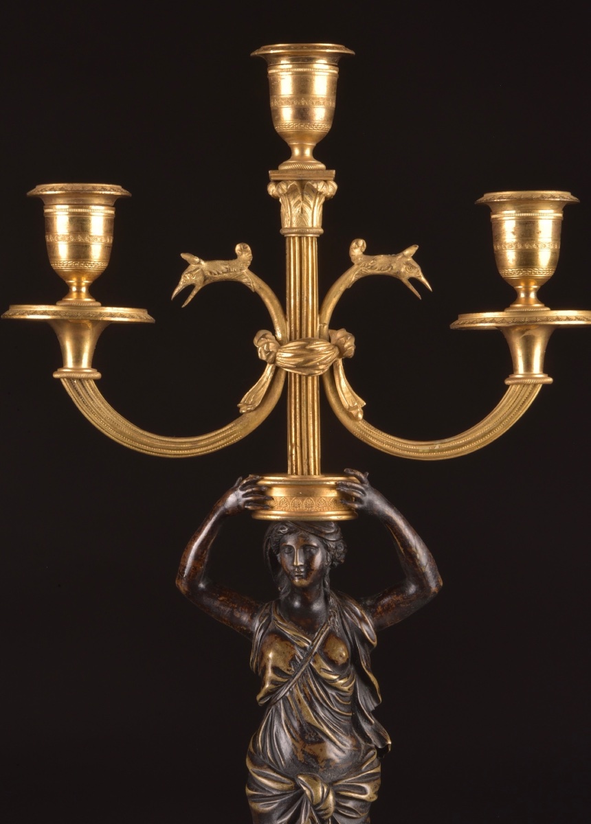 Pair Of Empire Candelabras In Gilt Bronze And Patinated Bronze, Circa 1810-photo-4