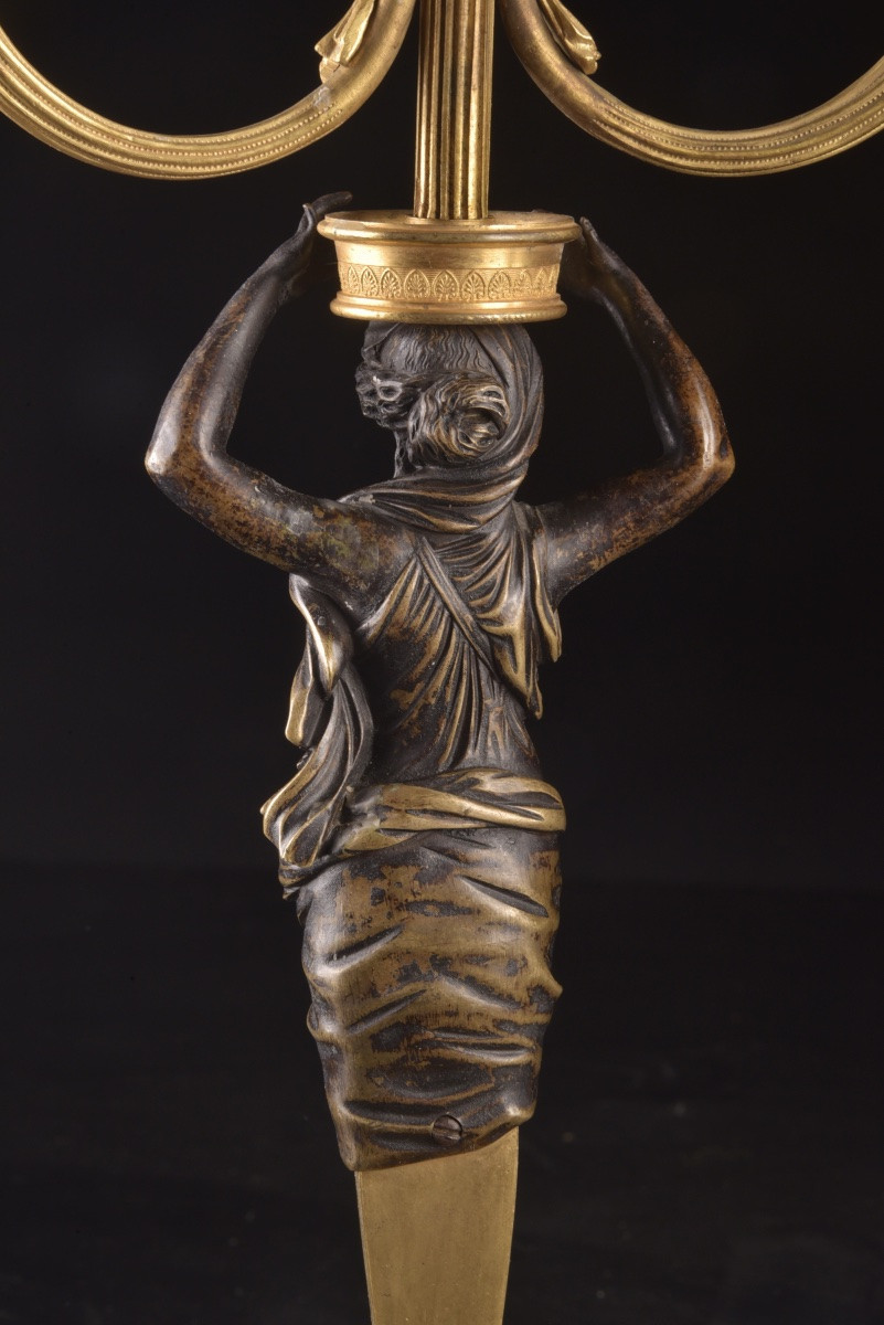 Pair Of Empire Candelabras In Gilt Bronze And Patinated Bronze, Circa 1810-photo-6