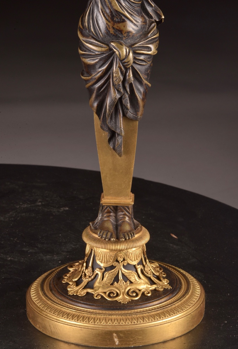 Pair Of Empire Candelabras In Gilt Bronze And Patinated Bronze, Circa 1810-photo-1