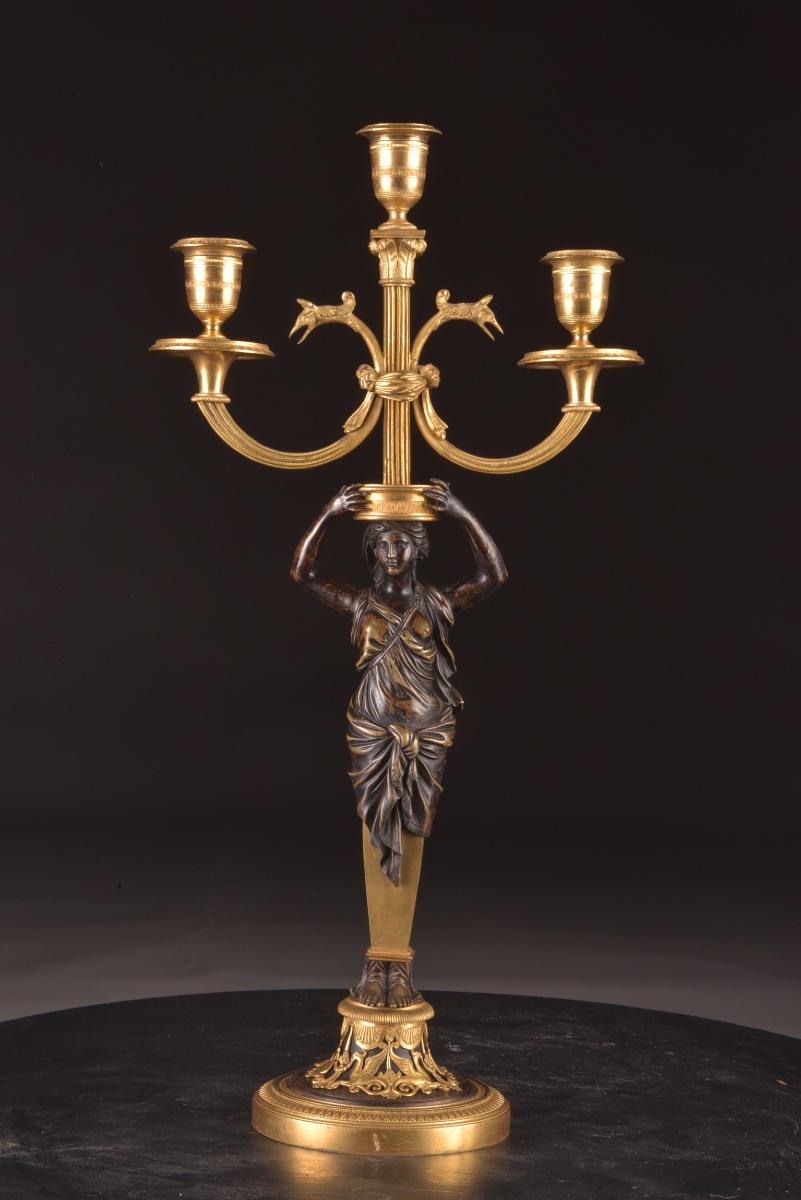Pair Of Empire Candelabras In Gilt Bronze And Patinated Bronze, Circa 1810-photo-4