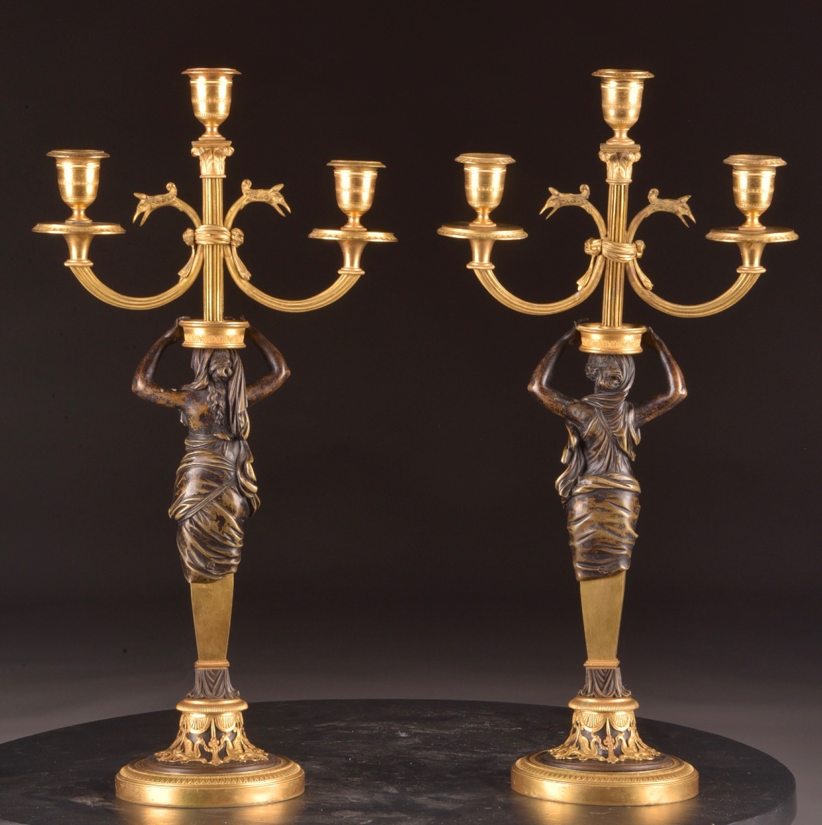 Pair Of Empire Candelabras In Gilt Bronze And Patinated Bronze, Circa 1810-photo-7