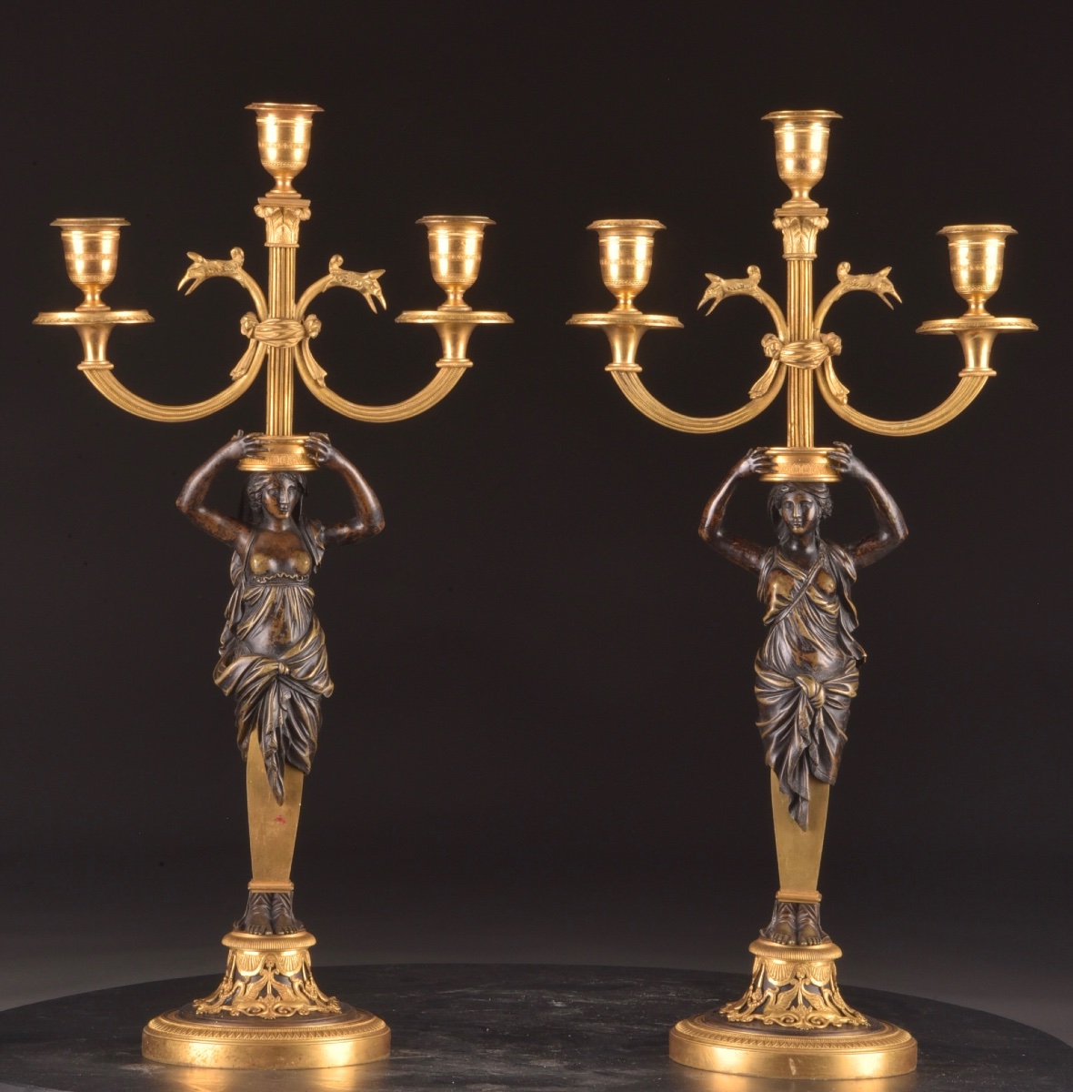 Pair Of Empire Candelabras In Gilt Bronze And Patinated Bronze, Circa 1810