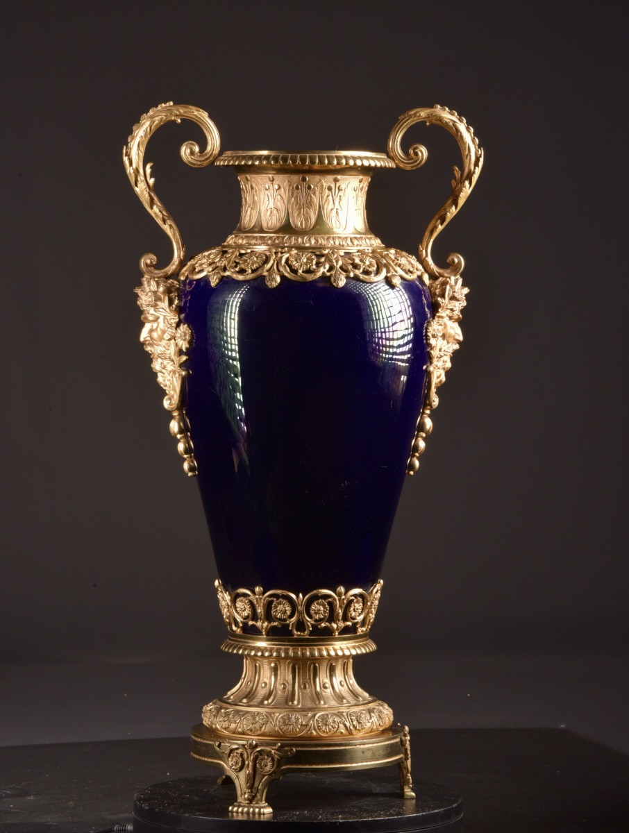 Neoclassical Cobalt Blue Porcelain Vase With Gilt Bronze Mounts, Circa 1880-photo-2