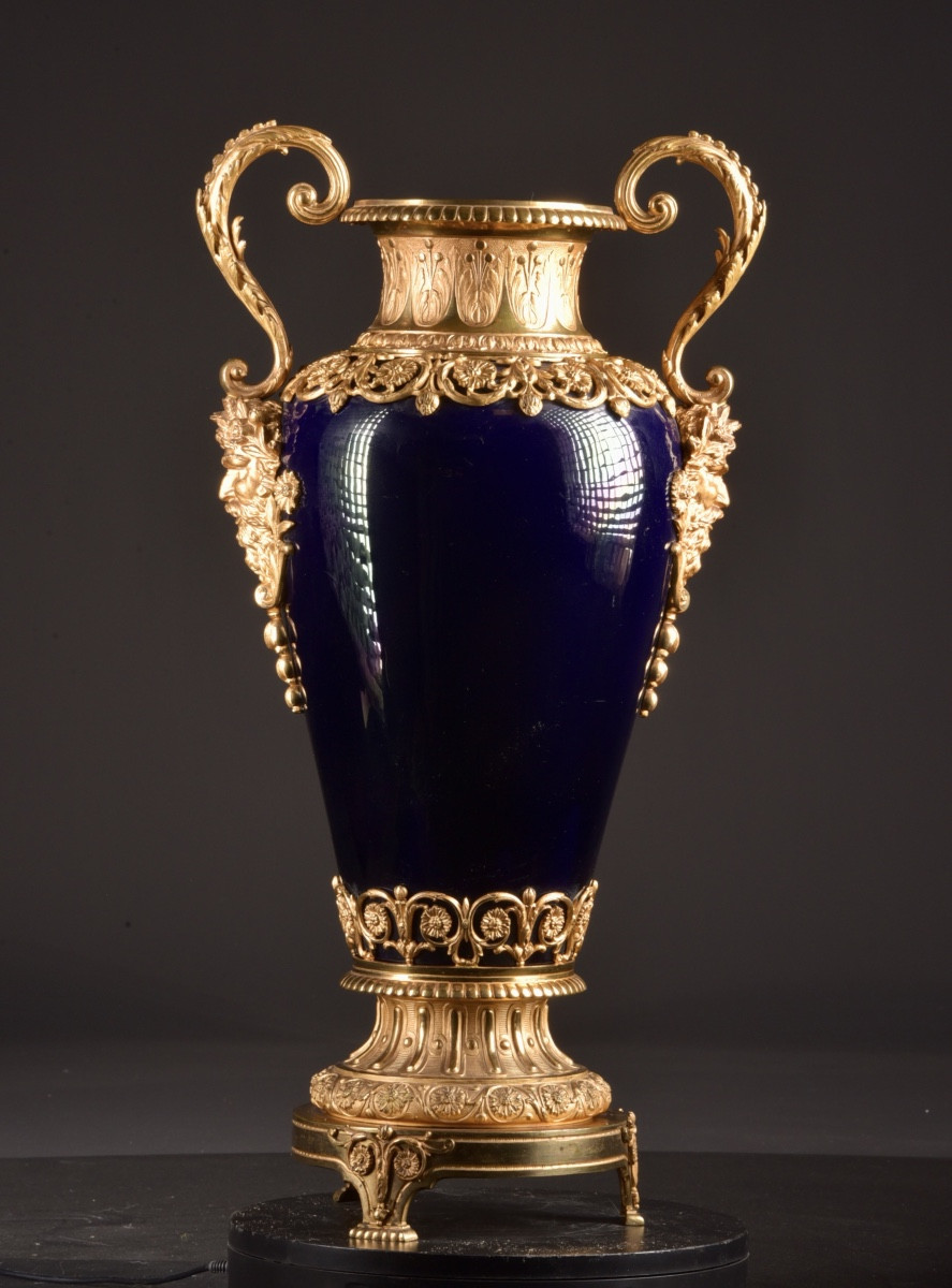 Neoclassical Cobalt Blue Porcelain Vase With Gilt Bronze Mounts, Circa 1880