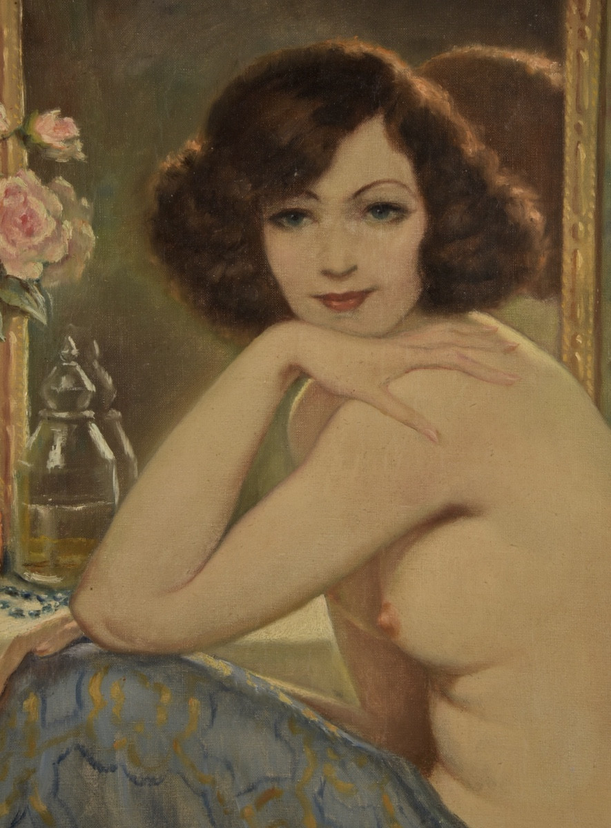 Henri Joseph Thomas (1878–1972)  Portrait de jeune femme au miroir-photo-2