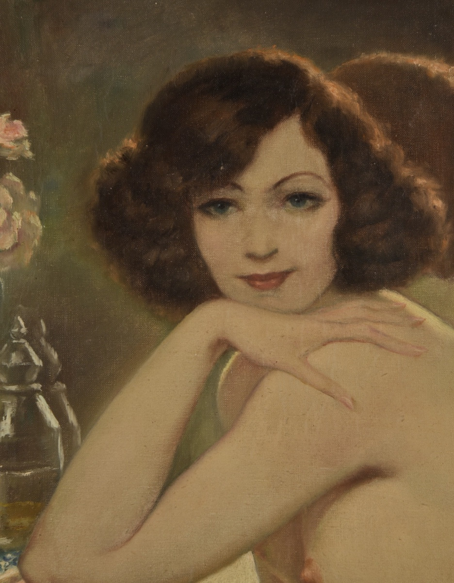 Henri Joseph Thomas (1878–1972)  Portrait de jeune femme au miroir-photo-3