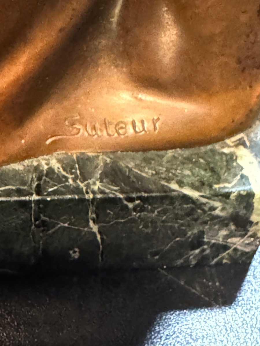 Bust In Alabaster And Patinated Bronze, Signed Suteur, Late 19th Century-photo-2