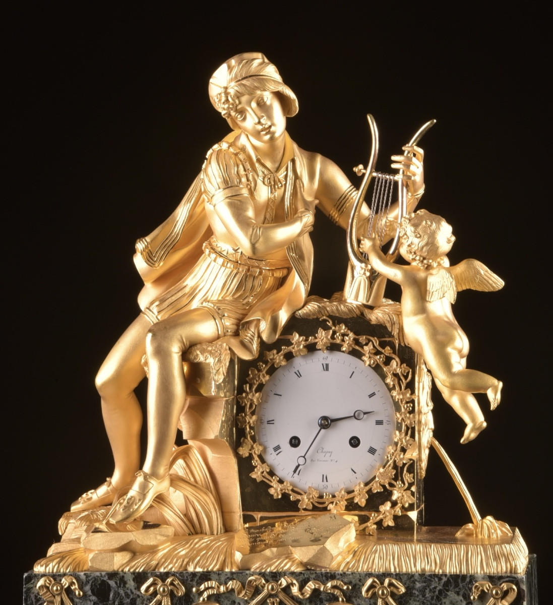 Empire Gilt Bronze Clock “troubadour And Love”, Chapuy, Early 19th Century-photo-2