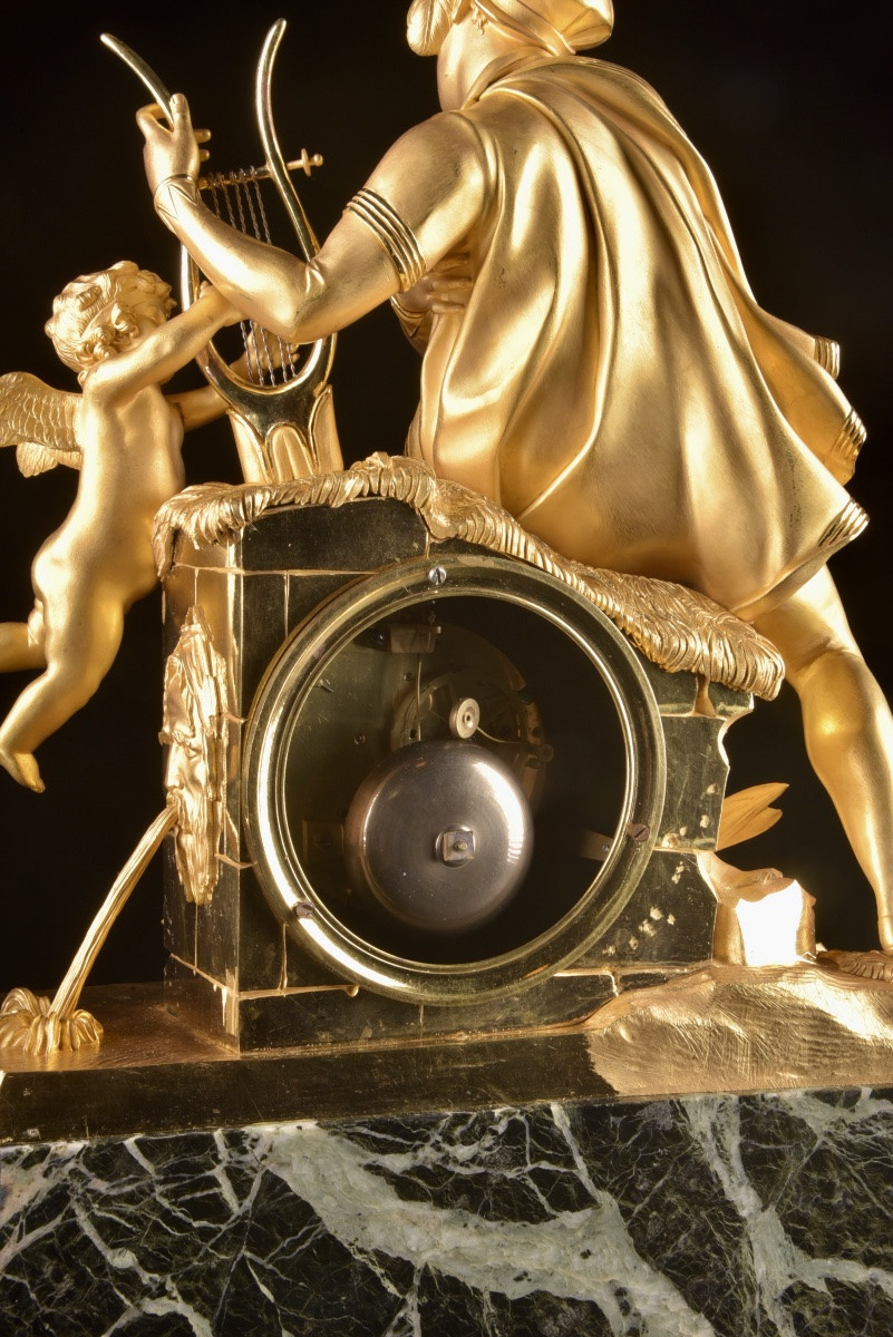 Empire Gilt Bronze Clock “troubadour And Love”, Chapuy, Early 19th Century-photo-1