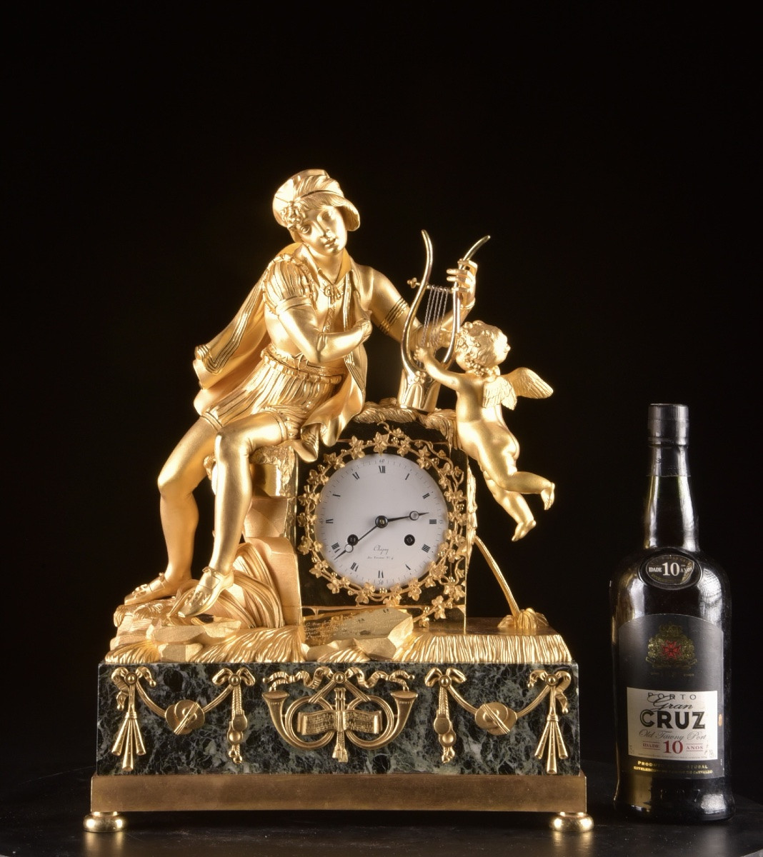 Empire Gilt Bronze Clock “troubadour And Love”, Chapuy, Early 19th Century-photo-2