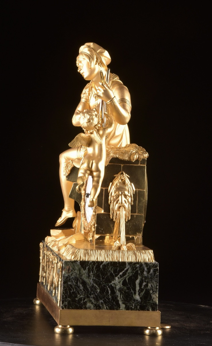 Empire Gilt Bronze Clock “troubadour And Love”, Chapuy, Early 19th Century-photo-3