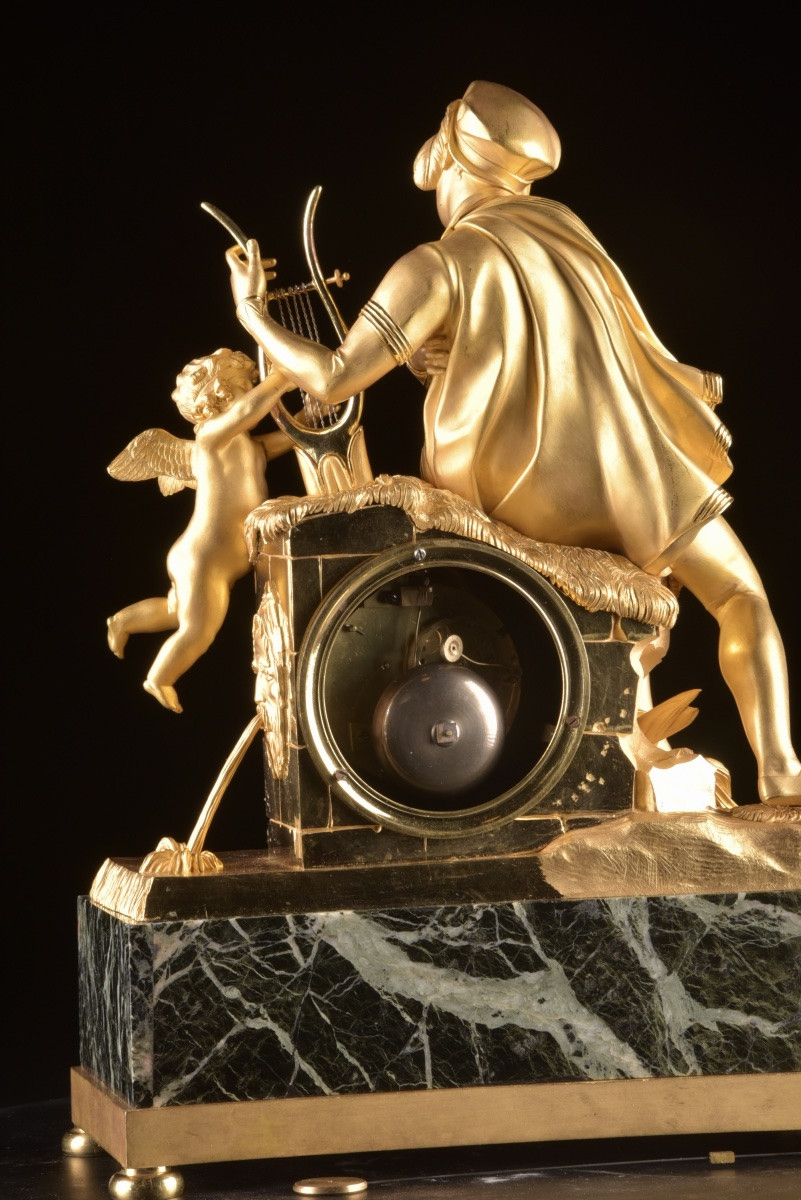 Empire Gilt Bronze Clock “troubadour And Love”, Chapuy, Early 19th Century-photo-4