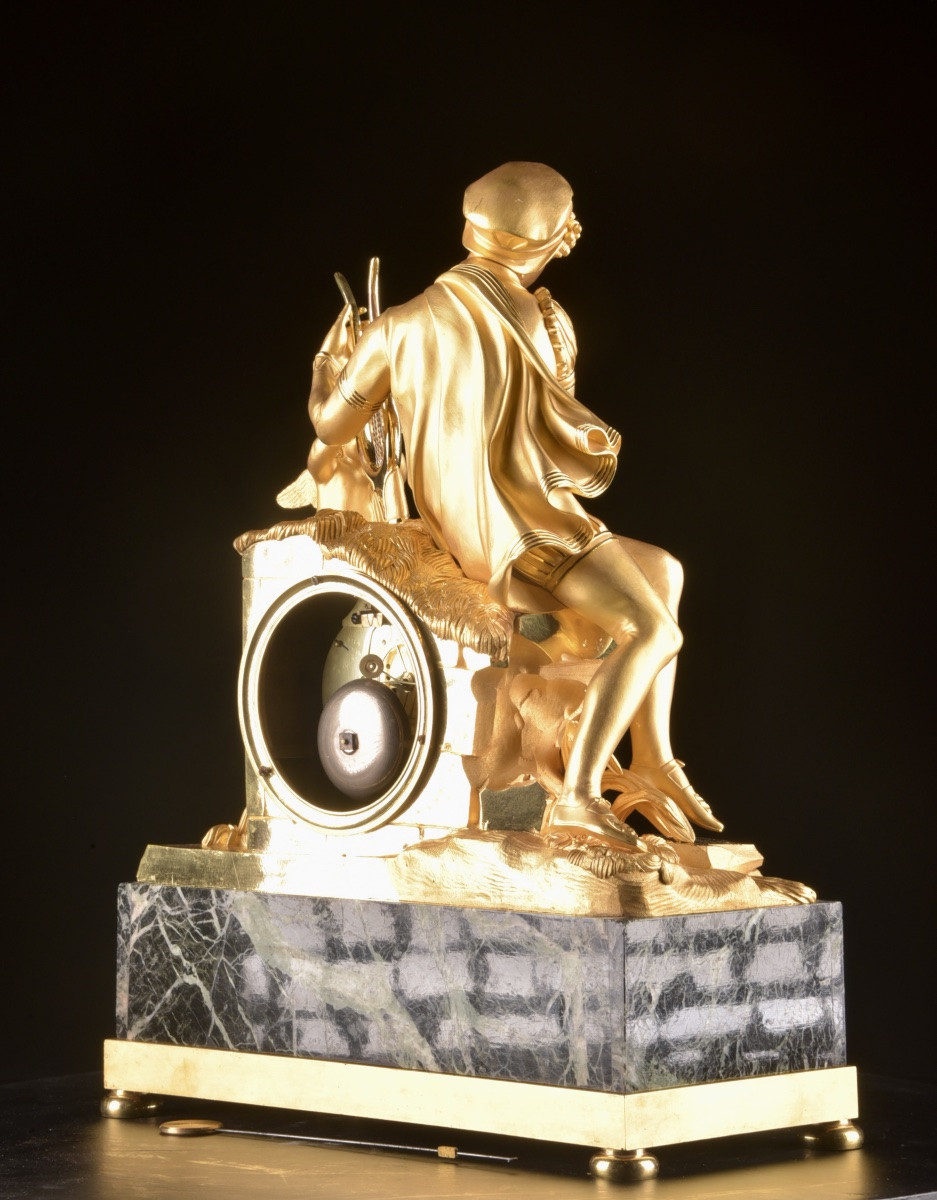 Empire Gilt Bronze Clock “troubadour And Love”, Chapuy, Early 19th Century-photo-5