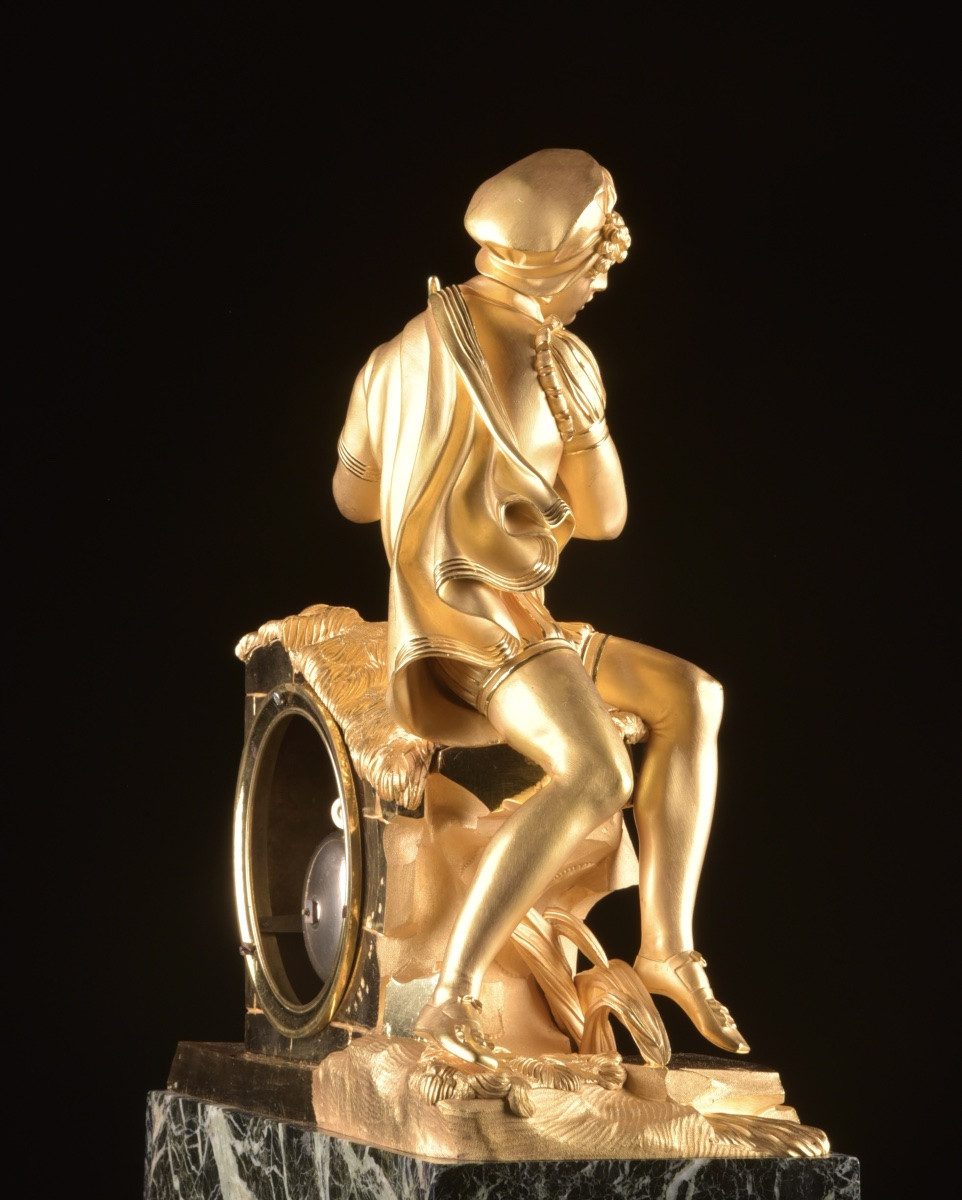 Empire Gilt Bronze Clock “troubadour And Love”, Chapuy, Early 19th Century-photo-6