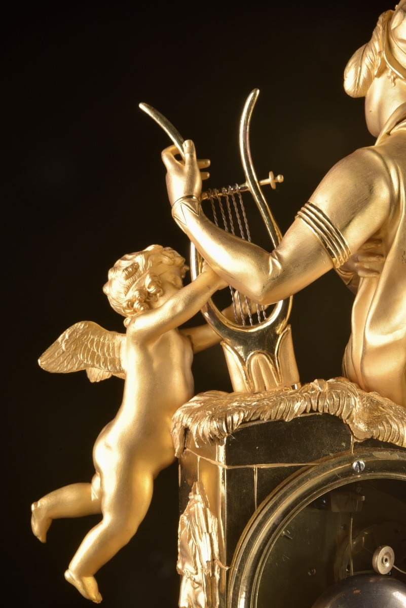 Empire Gilt Bronze Clock “troubadour And Love”, Chapuy, Early 19th Century-photo-7