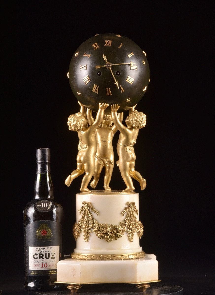 Gilt Bronze Mantel Clock With Putti Supporting A Celestial Sphere – Samuel Marti, Paris (c. 190-photo-1