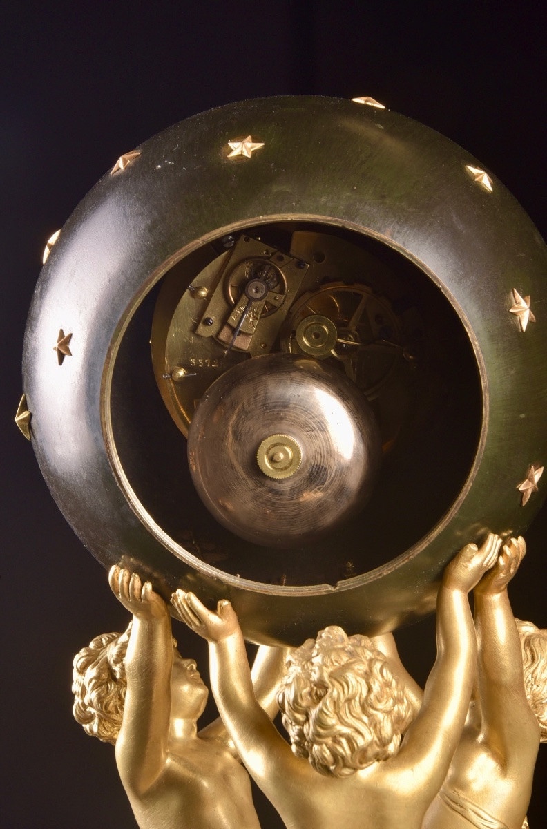 Gilt Bronze Mantel Clock With Putti Supporting A Celestial Sphere – Samuel Marti, Paris (c. 190-photo-5