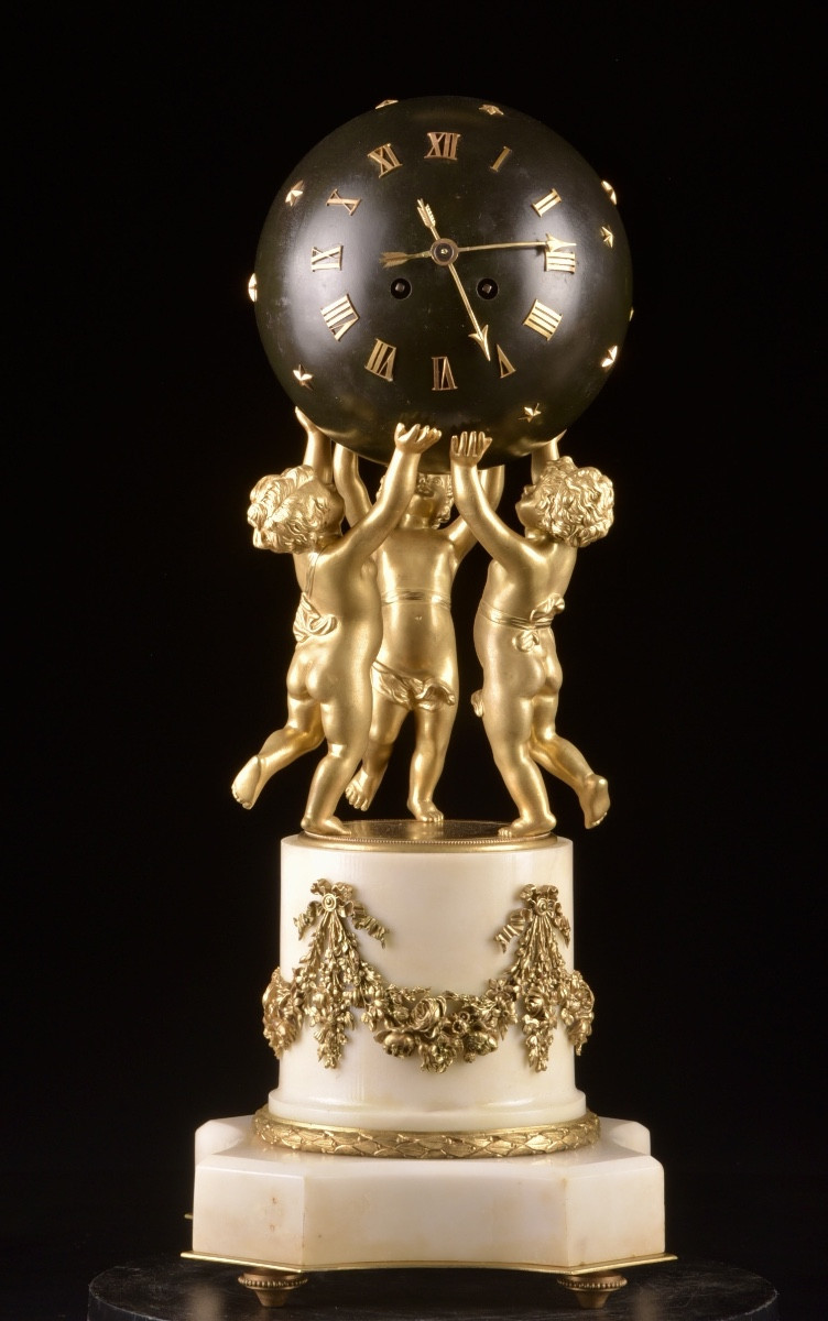 Gilt Bronze Mantel Clock With Putti Supporting A Celestial Sphere – Samuel Marti, Paris (c. 190