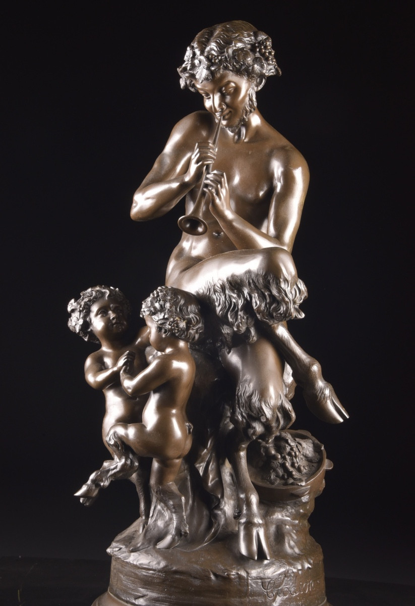 Claude Michel, dit Clodion (1738–1814) « Faunes » — Grande sculpture en bronze à patine brune-photo-2