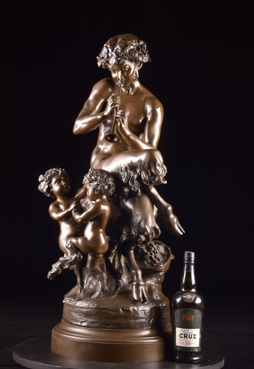 Claude Michel, dit Clodion (1738–1814) « Faunes » — Grande sculpture en bronze à patine brune-photo-1