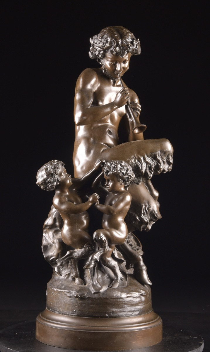 Claude Michel, dit Clodion (1738–1814) « Faunes » — Grande sculpture en bronze à patine brune