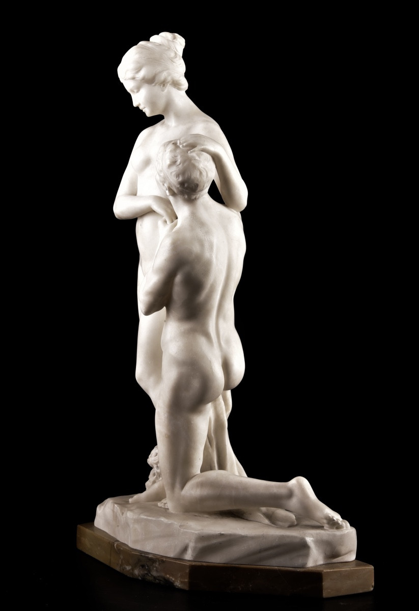 Alabaster Group — “devotion” On A Siena Yellow Marble Base-photo-4