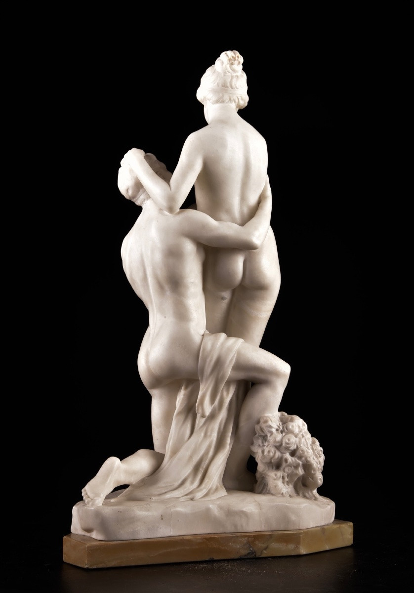 Alabaster Group — “devotion” On A Siena Yellow Marble Base-photo-1