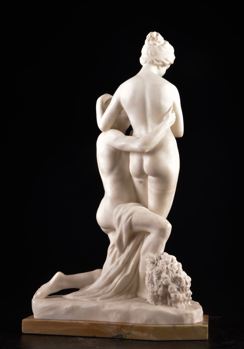 Alabaster Group — “devotion” On A Siena Yellow Marble Base-photo-4