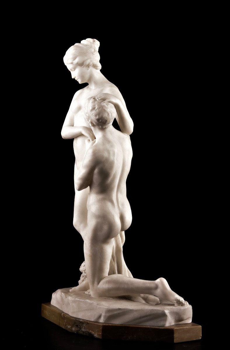 Alabaster Group — “devotion” On A Siena Yellow Marble Base-photo-8