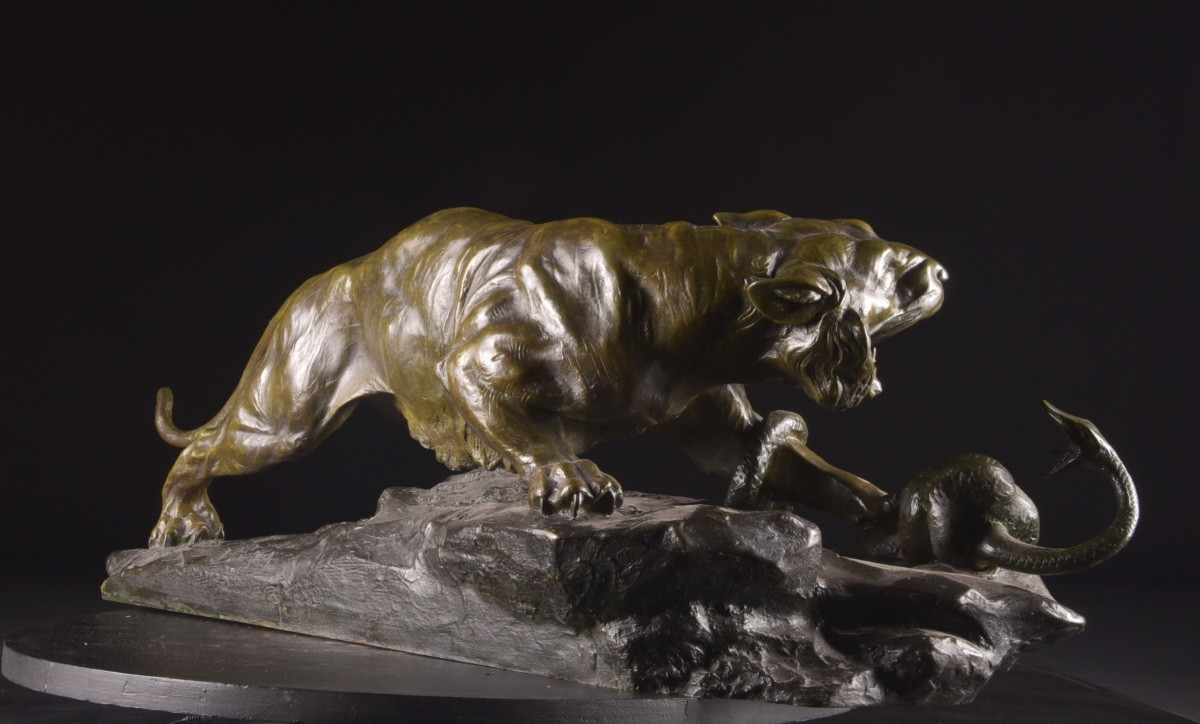 Antonio Amorgasti (1880–1952) Tiger Fighting With Snake, 1921-photo-2