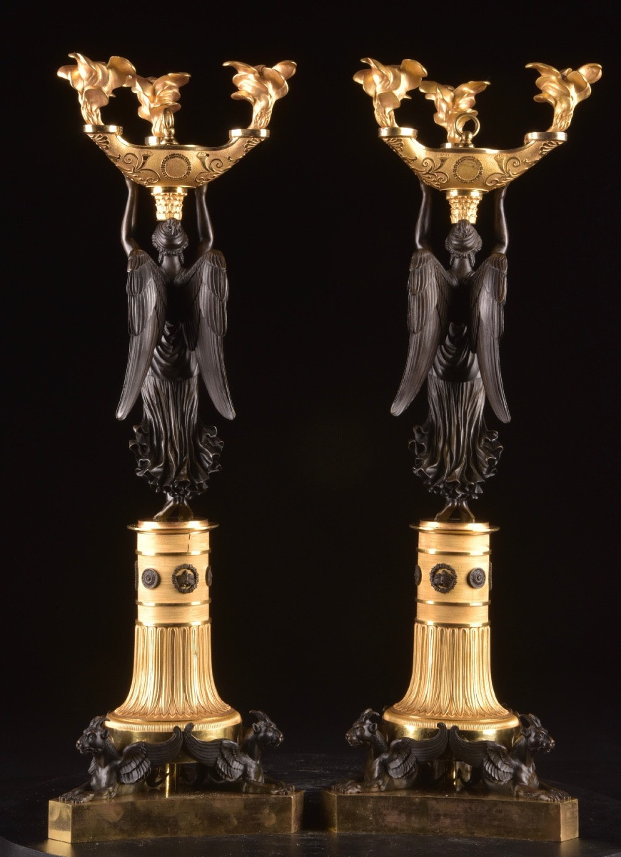 Pair Of Empire Bronze Candelabra, Attributed To Pierre-philippe Thomire -photo-7