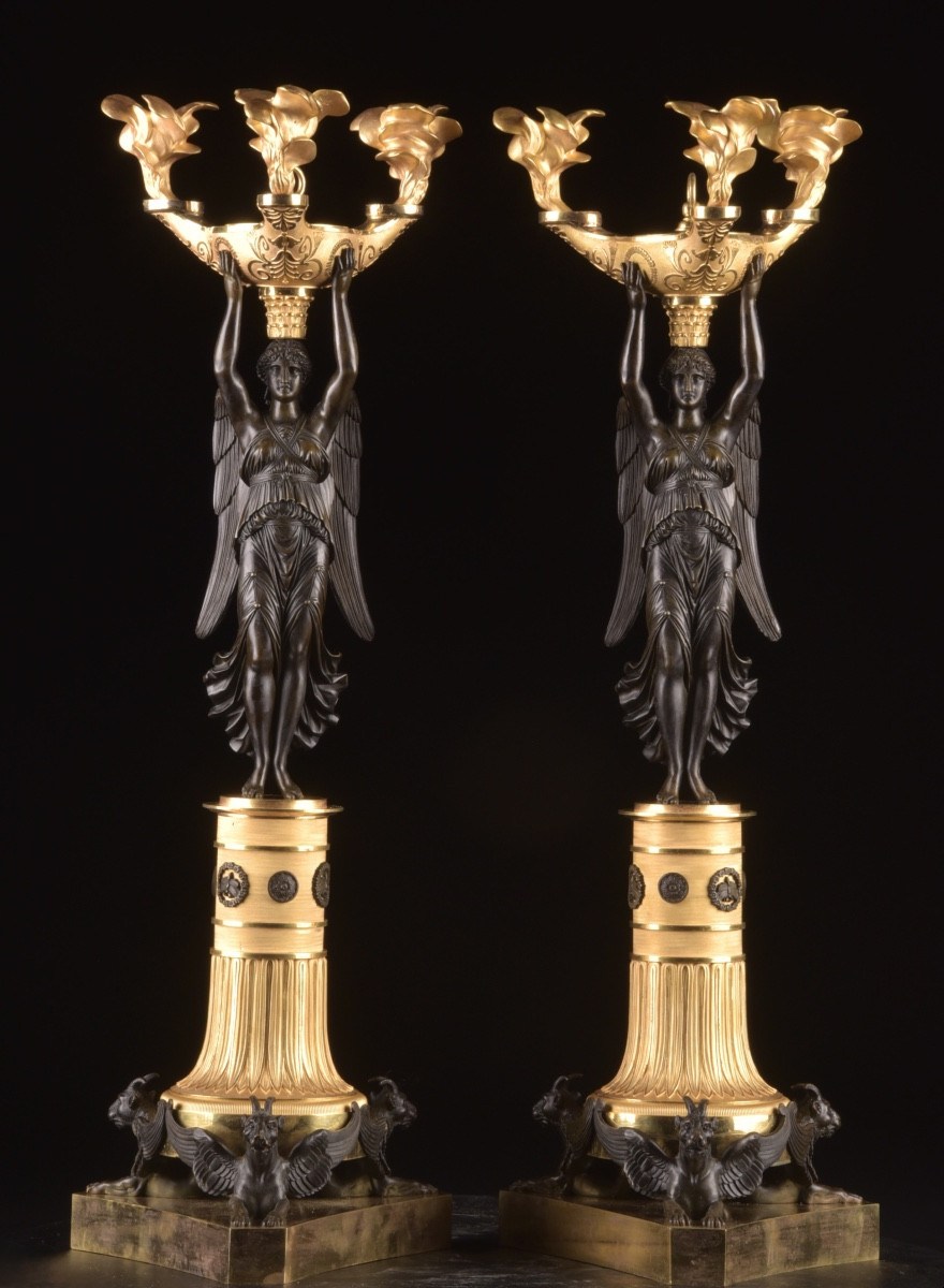 Pair Of Empire Bronze Candelabra, Attributed To Pierre-philippe Thomire 