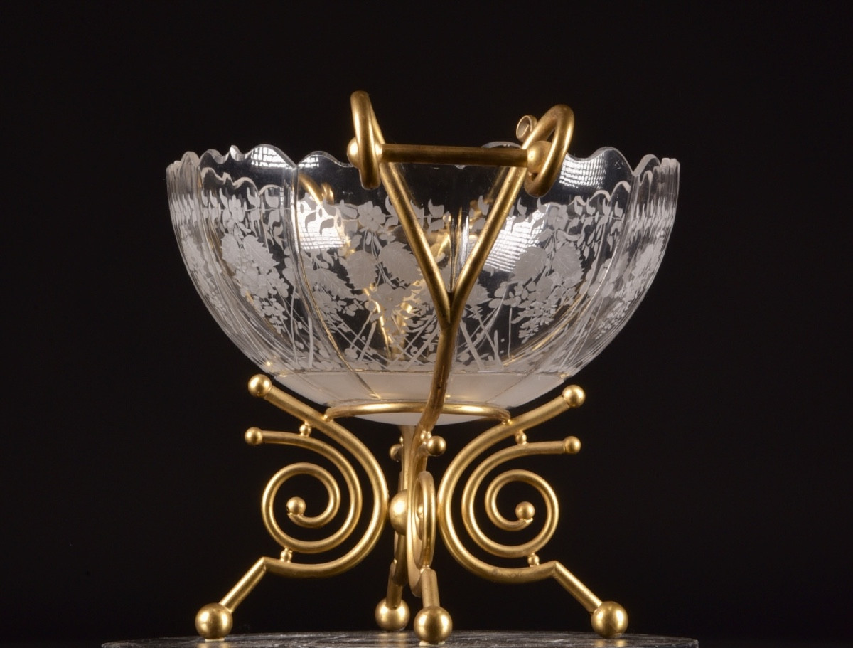Centre de table en verre de Baccarat monté en bronze doré, France, fin du XIXᵉ / début du XXᵉ s-photo-4