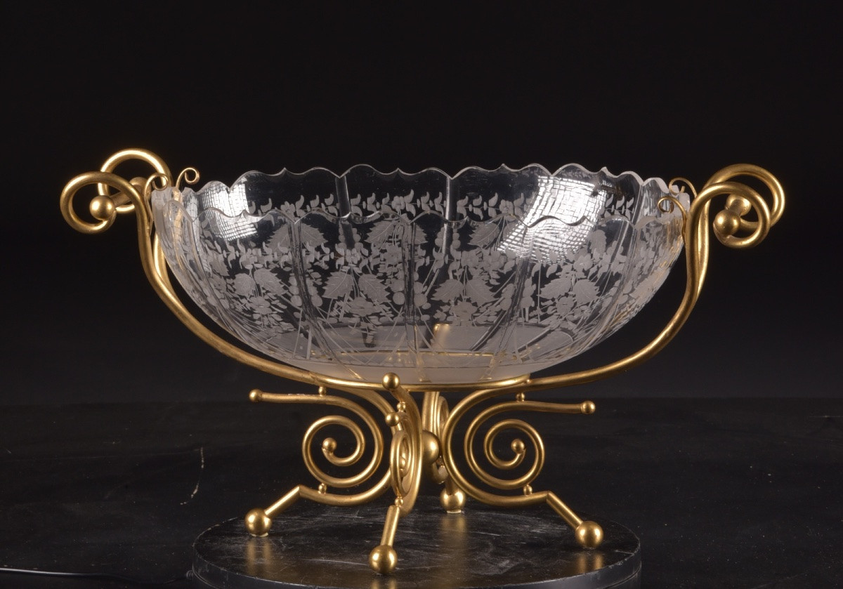 Centre de table en verre de Baccarat monté en bronze doré, France, fin du XIXᵉ / début du XXᵉ s-photo-1
