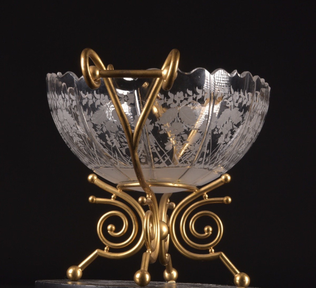 Centre de table en verre de Baccarat monté en bronze doré, France, fin du XIXᵉ / début du XXᵉ s-photo-3